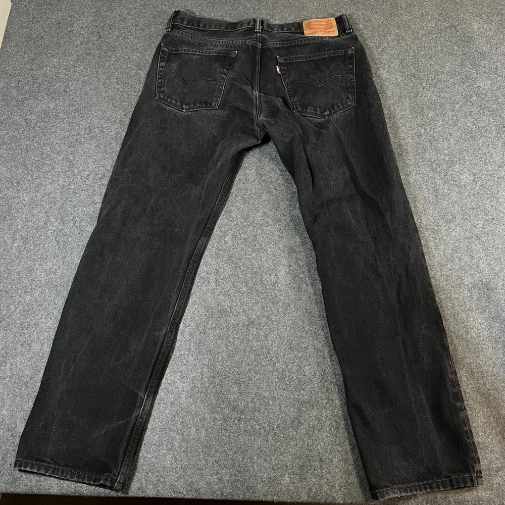 Levis 505 Regular Fit Black Denim Jeans Mens 36x32 Straight Leg Cotton Pants